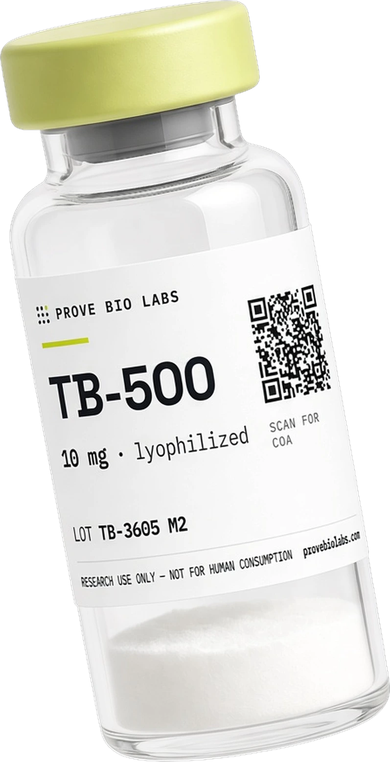 A TB-500 research vial, lot TB-3605 M2